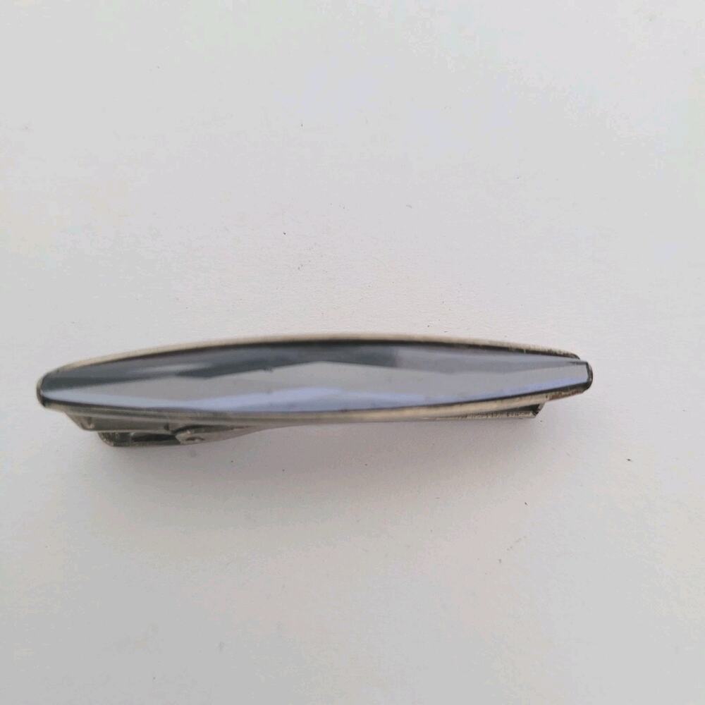 Silver Blue Tone‎ Tie Bar Clip Tac Clasp Oval Retro Vintage Logo Unbranded Small